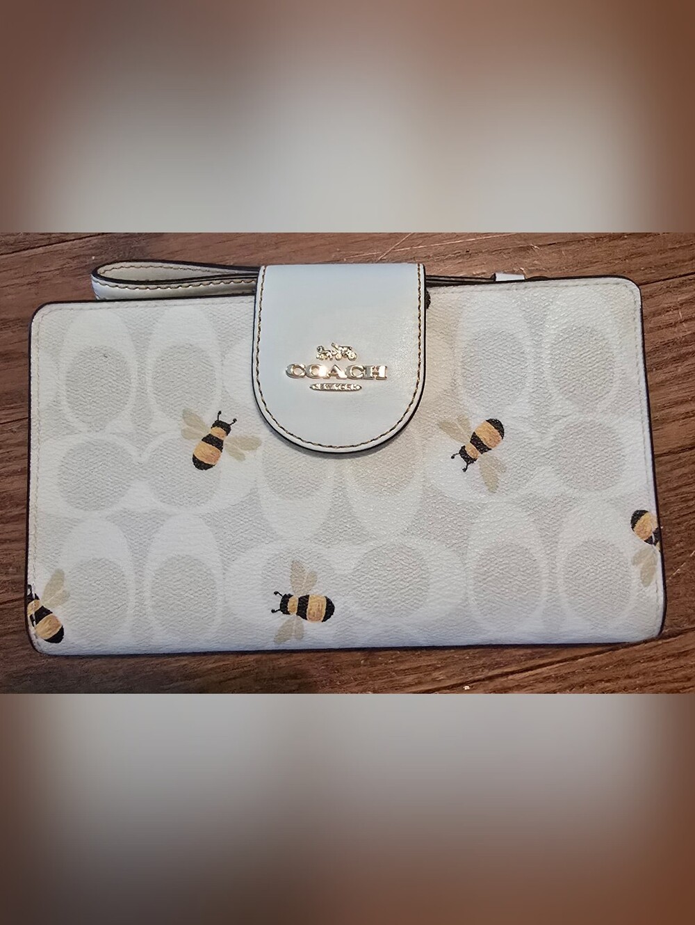 COACH White Bee-Print Signature Wallet Wristlet